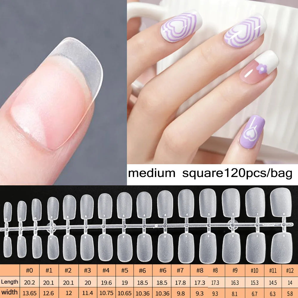 120PCS Matt presse-på negle tips Soft Full-Cover Oval Almond Falske negle til DIY Manicure