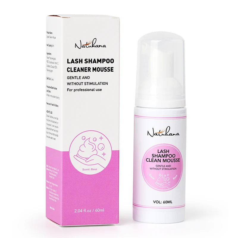 Natuhana 60ml Eyelash Extension Shampoo Mousse Lash Rengøringsskum for falske øjenvipper, skånsomt & ikke- irriterende makeup værktøj