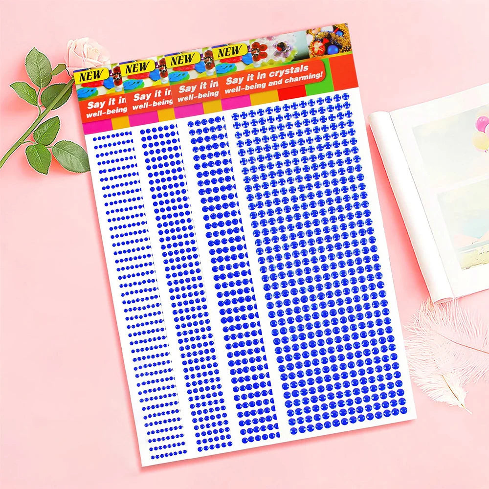 1040/900/504Pcs Akrylbor DIY Crystal Rhinestone Self-Adhesive Klistermærker til telefon kasser, kort og håndværk