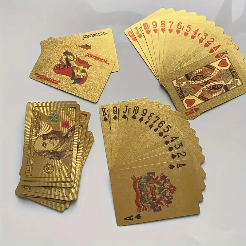 55PCS Gold Foil spillekort 24K Gold Plastic Poker sæt, vandtæt og holdbar Magic spil kort