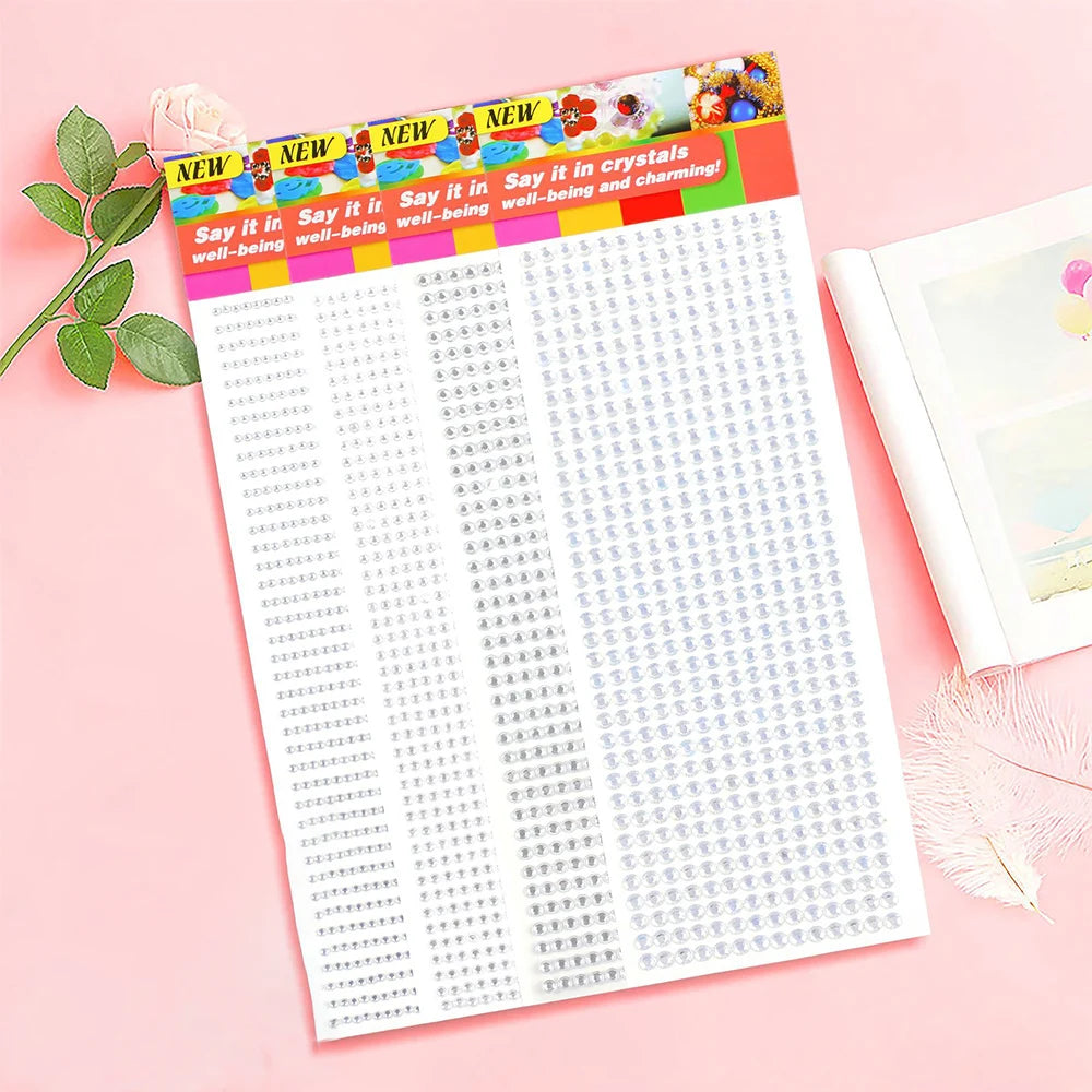 1040/900/504Pcs Akrylbor DIY Crystal Rhinestone Self-Adhesive Klistermærker til telefon kasser, kort og håndværk