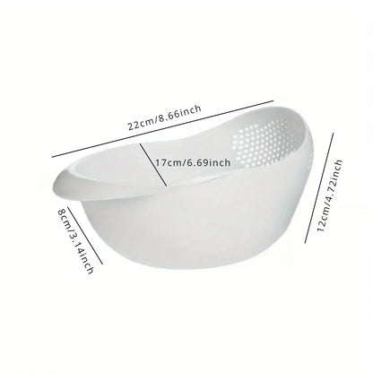 1PC Plastic Rice Sieve & Drain kurv med håndtag • Multi-purpose Kitchen Strainer Bowl til vask af ris, grøntsager og frugter