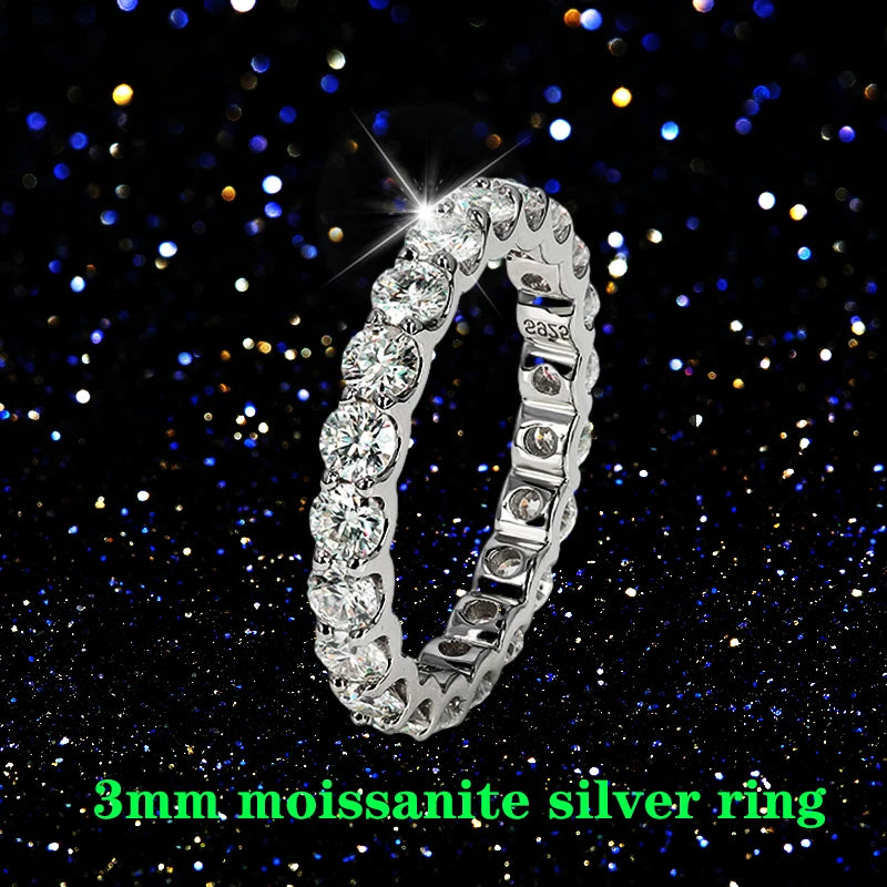 0.1ct 3mm D VVS Moissanite Fuld Eternity Band Ring 925 Sterling Sølv Engagement & Party Smykker for kvinder