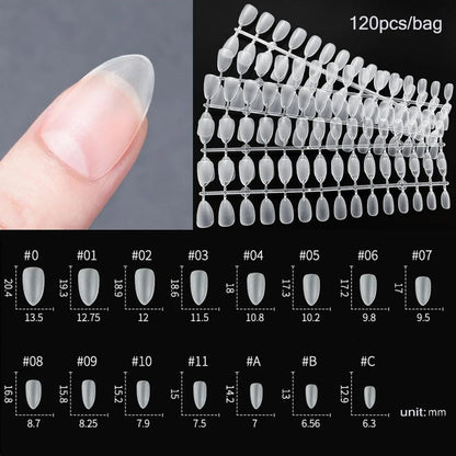 120PCS Matt presse-på negle tips Soft Full-Cover Oval Almond Falske negle til DIY Manicure