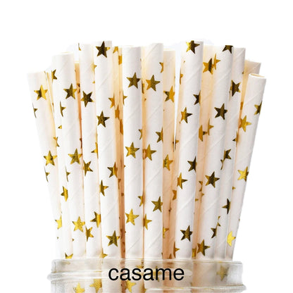 25PCS Metallic Gold & Silver Foil Paper Straws Heart, Star & Chevron Pattern Bionedbrydelige Party Straws til bryllup, Fødselsdag og begivenheder