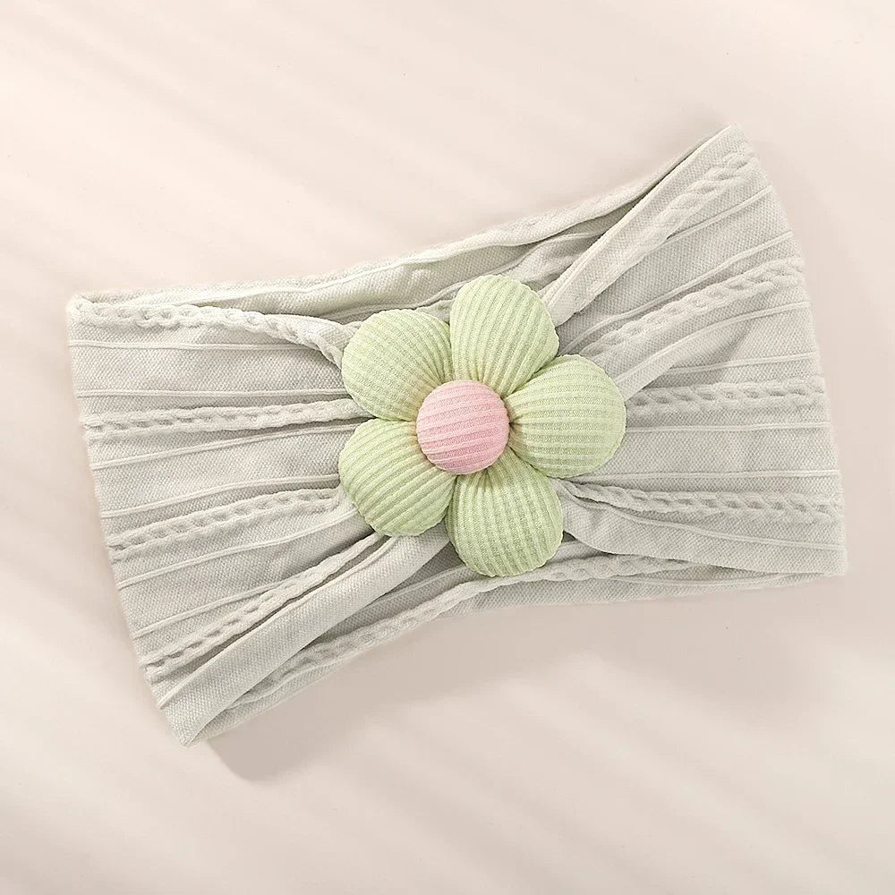 1Pc Baby Nylon hovedtørklæde Håndlavet Blomst Hovedbøjle til Nyfødte piger, Spædbørn Elastisk Hår turban