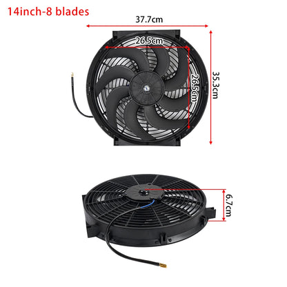 Universal 7/9/10/12/14/16 Inch 12V 80W Car Radiator Cooling Fan Blade – Electric Air Conditioning Fan Kit 2100RPM