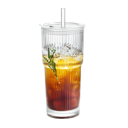 1/2 stk 600 ml Stripe Glas Cup med Lid og Straw ! Transparent Juice, vand, og Iced Coffee Drikkeglas