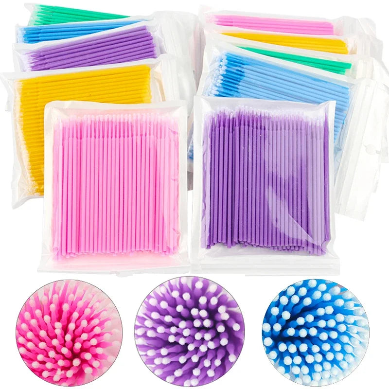 100PCS Eyelash Rengøring Børster Micro Cotton Swabs til Lash udvidelser & Makeup Removal
