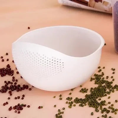 1PC Plastic Rice Sieve & Drain kurv med håndtag • Multi-purpose Kitchen Strainer Bowl til vask af ris, grøntsager og frugter