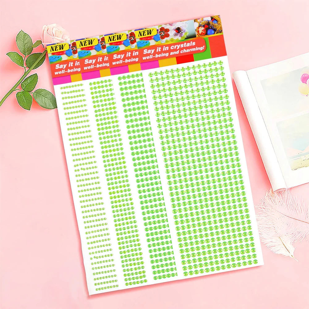 1040/900/504Pcs Akrylbor DIY Crystal Rhinestone Self-Adhesive Klistermærker til telefon kasser, kort og håndværk
