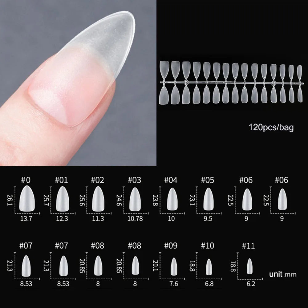 120PCS Matt presse-på negle tips Soft Full-Cover Oval Almond Falske negle til DIY Manicure