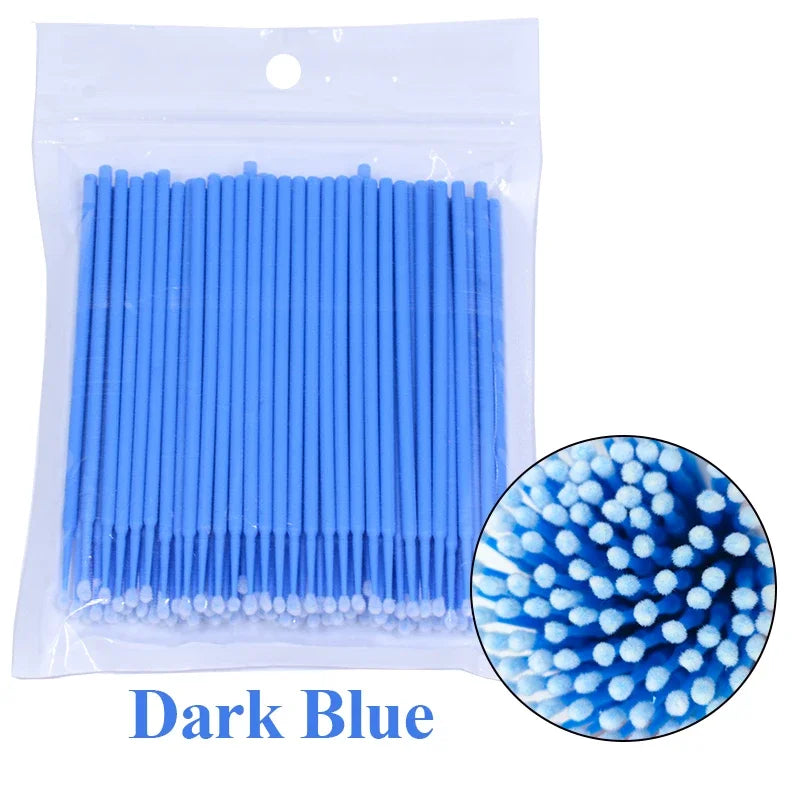 100PCS Eyelash Rengøring Børster Micro Cotton Swabs til Lash udvidelser & Makeup Removal