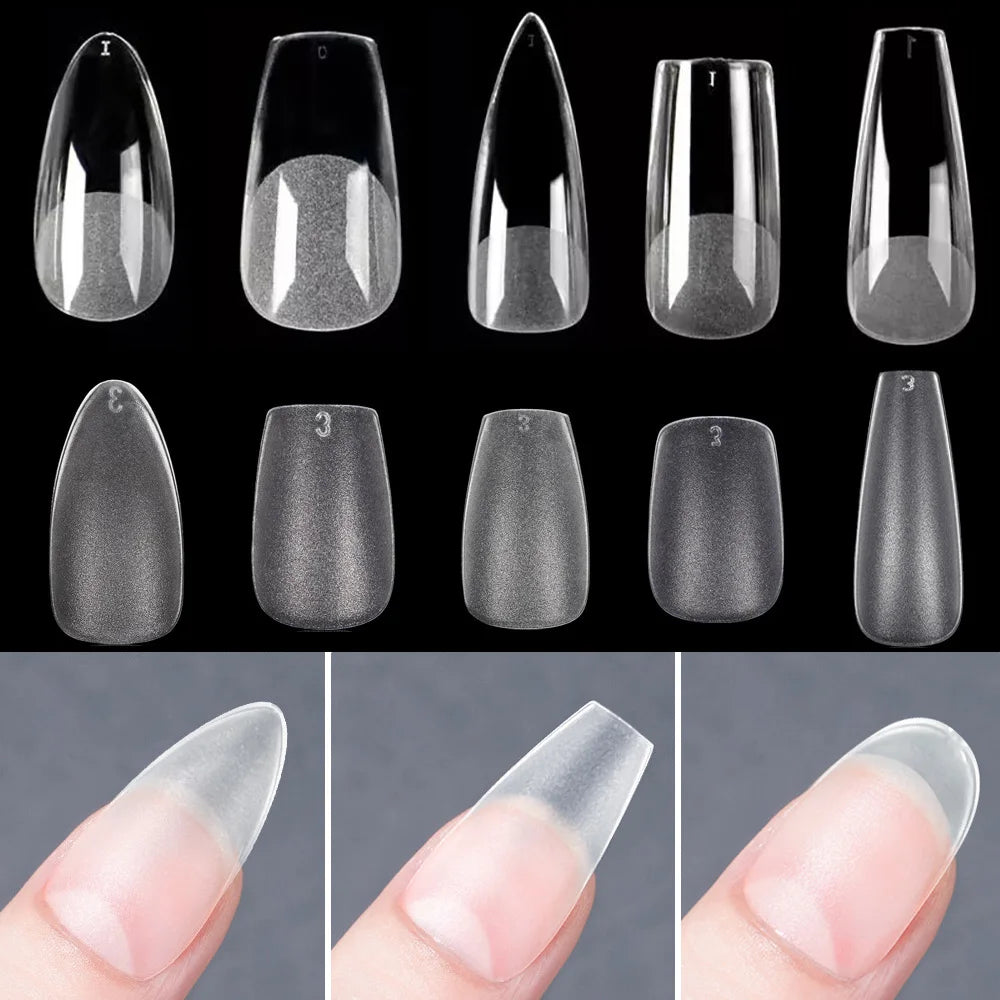 120PCS Matt presse-på negle tips Soft Full-Cover Oval Almond Falske negle til DIY Manicure
