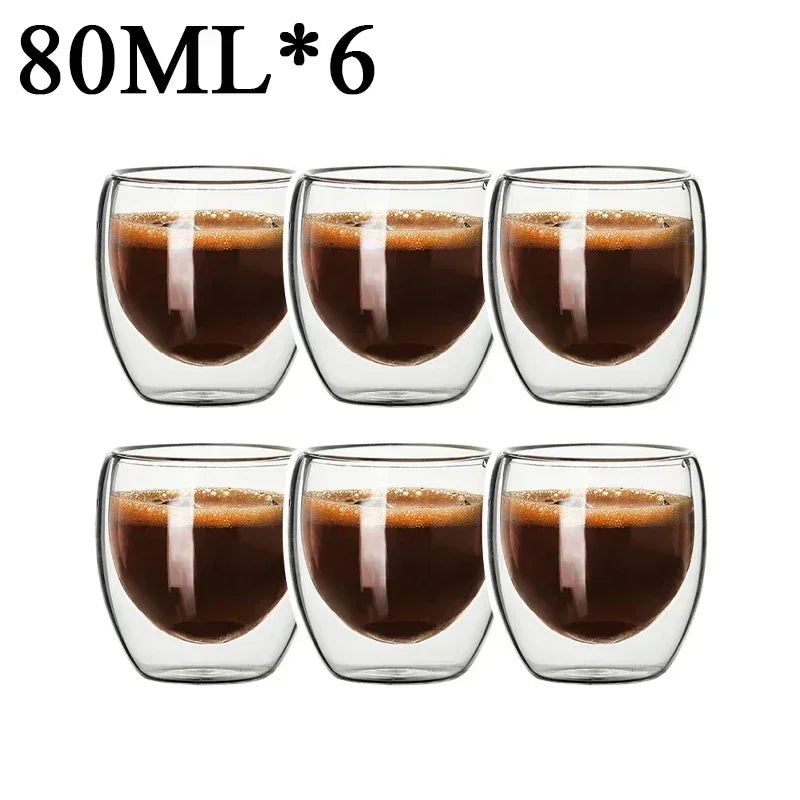 2-18PCS Double Wall High Borosilicate Glass Mugs – Heat Resistant Tea, Coffee, Milk, and Juice Cups, Creative Bar Drinkware Gift Set