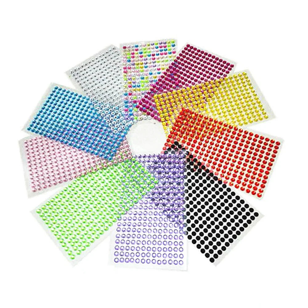 1040/900/504Pcs Akrylbor DIY Crystal Rhinestone Self-Adhesive Klistermærker til telefon kasser, kort og håndværk