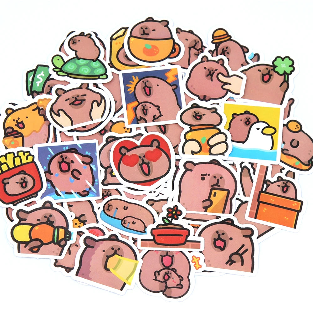 10/50/100pcs Capybaras Stickers – Cute Cartoon Decals for Laptop, Phone, Car, Bicycle & Kids DIY