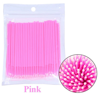100PCS Eyelash Rengøring Børster Micro Cotton Swabs til Lash udvidelser & Makeup Removal