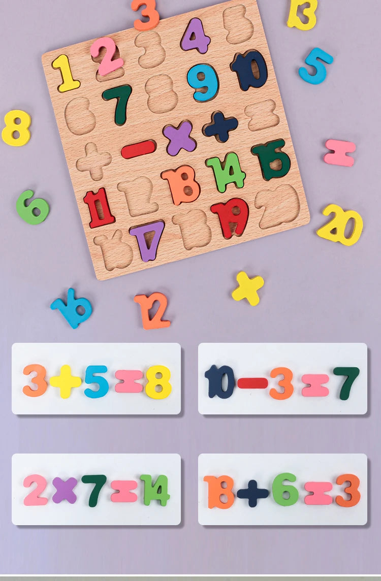 Kids Alphabet & Number Wooden Puzzle – Montessori Preschool Educational Toy