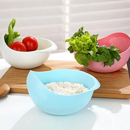1PC Plastic Rice Sieve & Drain kurv med håndtag • Multi-purpose Kitchen Strainer Bowl til vask af ris, grøntsager og frugter