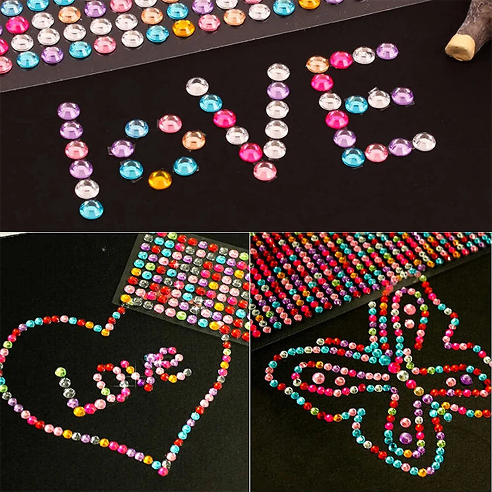 1040/900/504Pcs Akrylbor DIY Crystal Rhinestone Self-Adhesive Klistermærker til telefon kasser, kort og håndværk