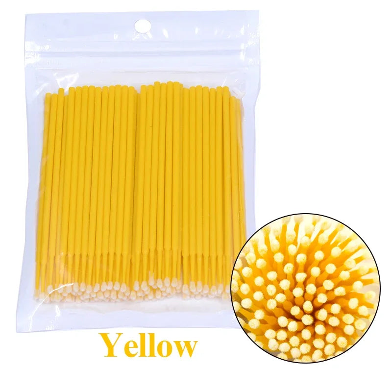 100PCS Eyelash Rengøring Børster Micro Cotton Swabs til Lash udvidelser & Makeup Removal