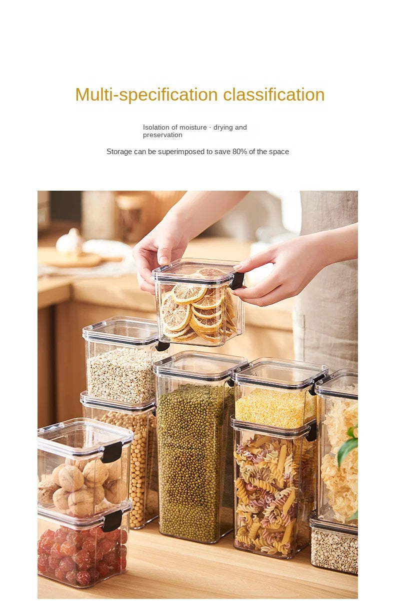 1PC Lufttæt forseglet opbevaringskrukke • Plastkorn, Pasta & krydderier Container • Fugt-Proof Kitchen Organizer Box