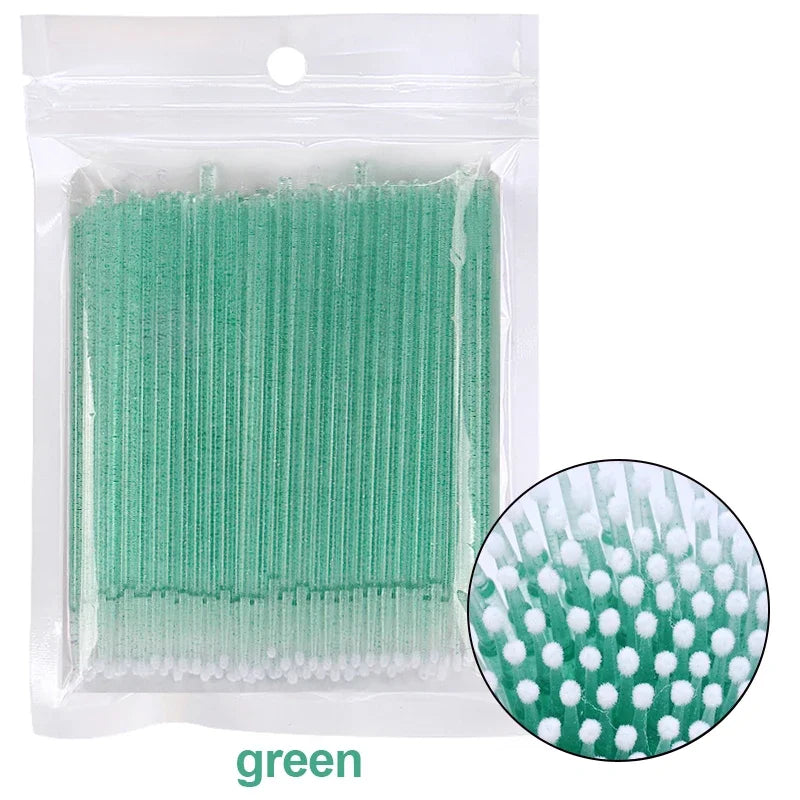 100PCS Eyelash Rengøring Børster Micro Cotton Swabs til Lash udvidelser & Makeup Removal