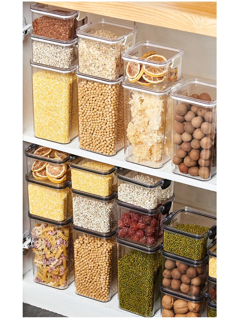 1PC Lufttæt forseglet opbevaringskrukke • Plastkorn, Pasta & krydderier Container • Fugt-Proof Kitchen Organizer Box