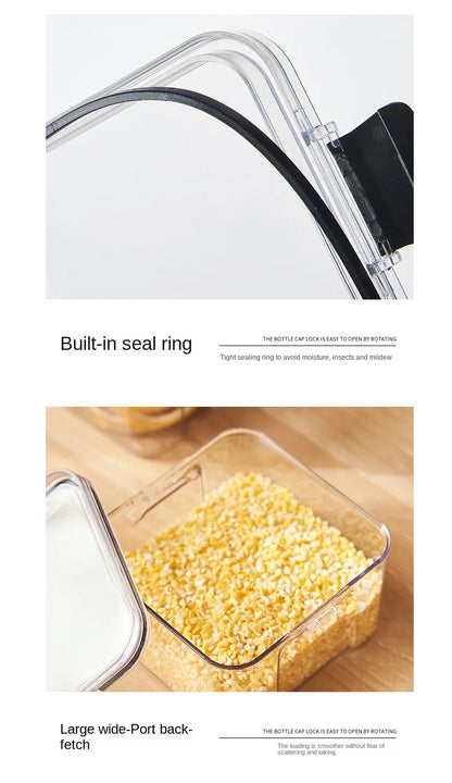 1PC Lufttæt forseglet opbevaringskrukke • Plastkorn, Pasta & krydderier Container • Fugt-Proof Kitchen Organizer Box