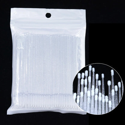 100PCS Eyelash Rengøring Børster Micro Cotton Swabs til Lash udvidelser & Makeup Removal