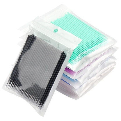 100PCS Eyelash Rengøring Børster Micro Cotton Swabs til Lash udvidelser & Makeup Removal