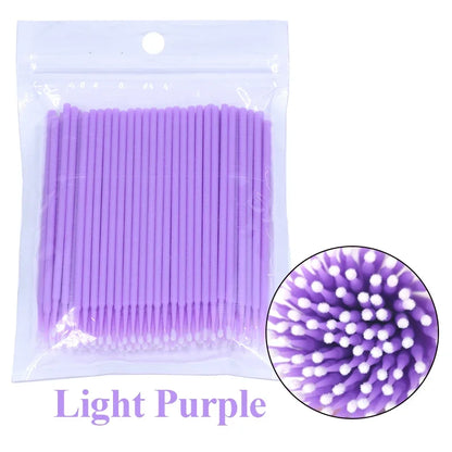100PCS Eyelash Rengøring Børster Micro Cotton Swabs til Lash udvidelser & Makeup Removal