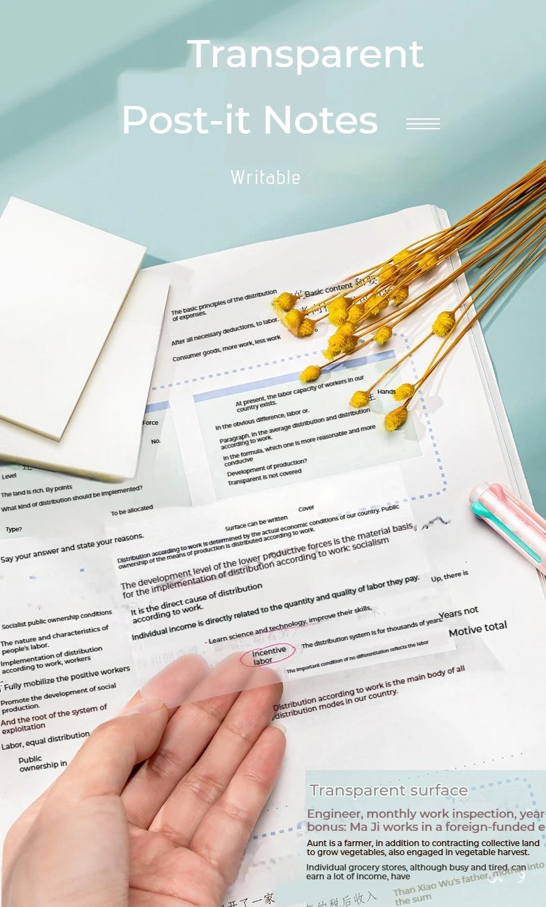 50 Ark Gennemsigtige Klæbende Noter Vandtæt Besked & Signatur Klistermærker til Notebooks