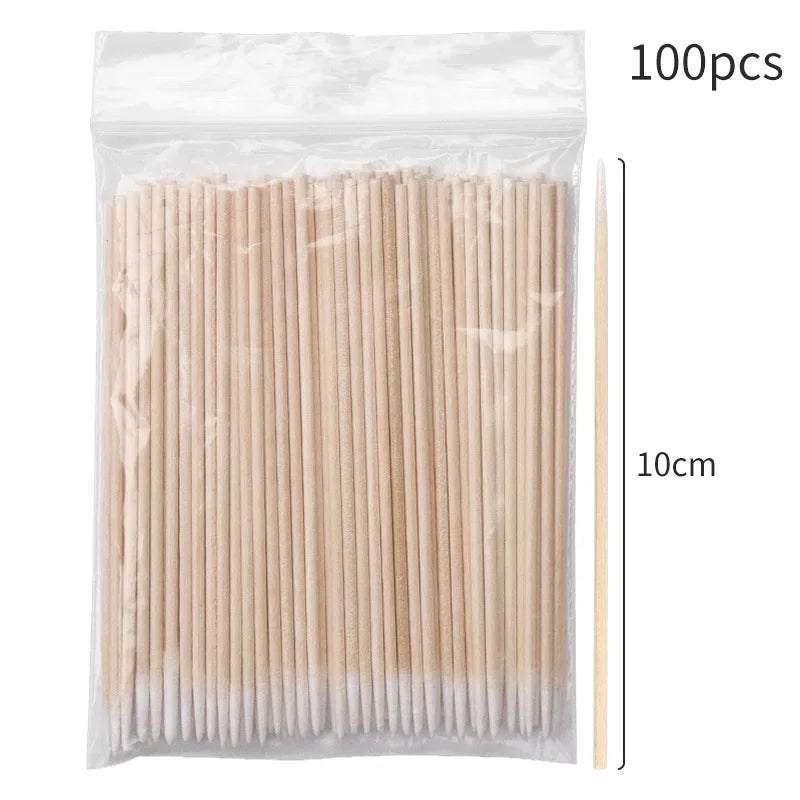 100PCS Eyelash Rengøring Børster Micro Cotton Swabs til Lash udvidelser & Makeup Removal