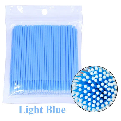 100PCS Eyelash Rengøring Børster Micro Cotton Swabs til Lash udvidelser & Makeup Removal