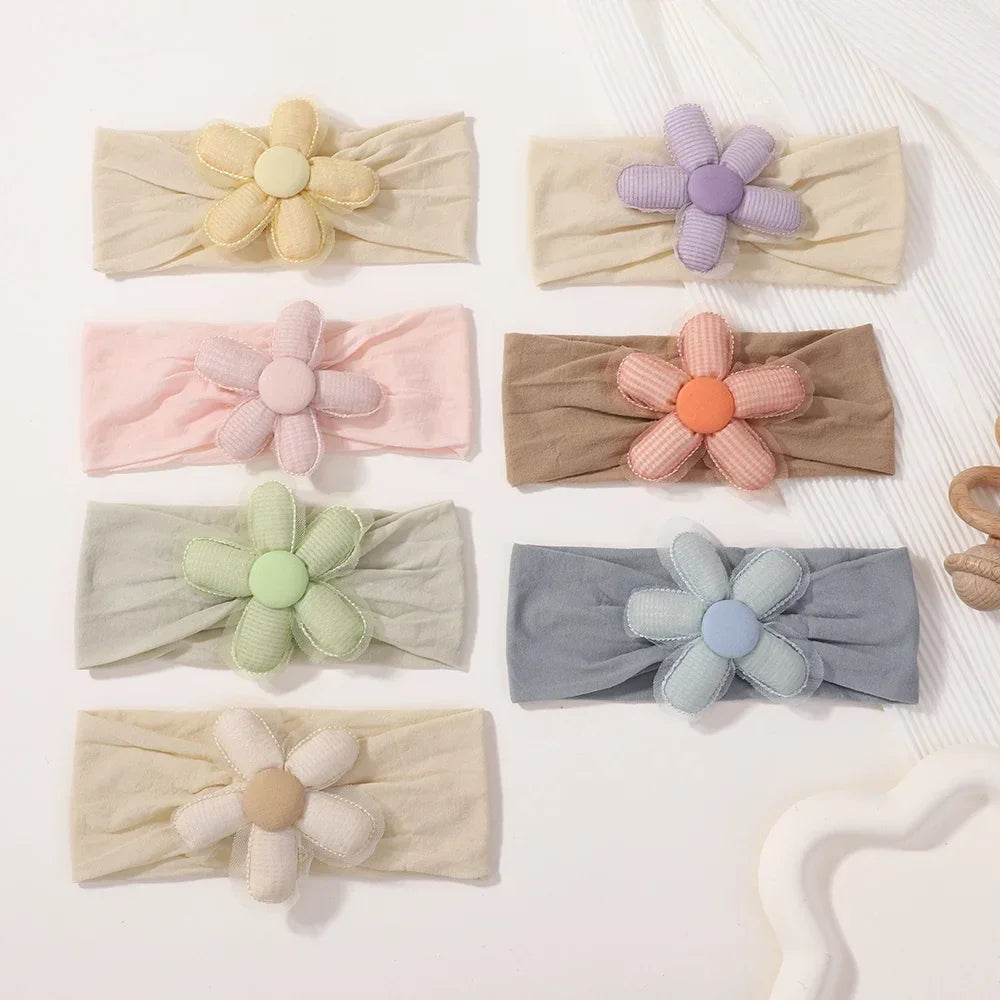 1Pc Baby Nylon hovedtørklæde Håndlavet Blomst Hovedbøjle til Nyfødte piger, Spædbørn Elastisk Hår turban
