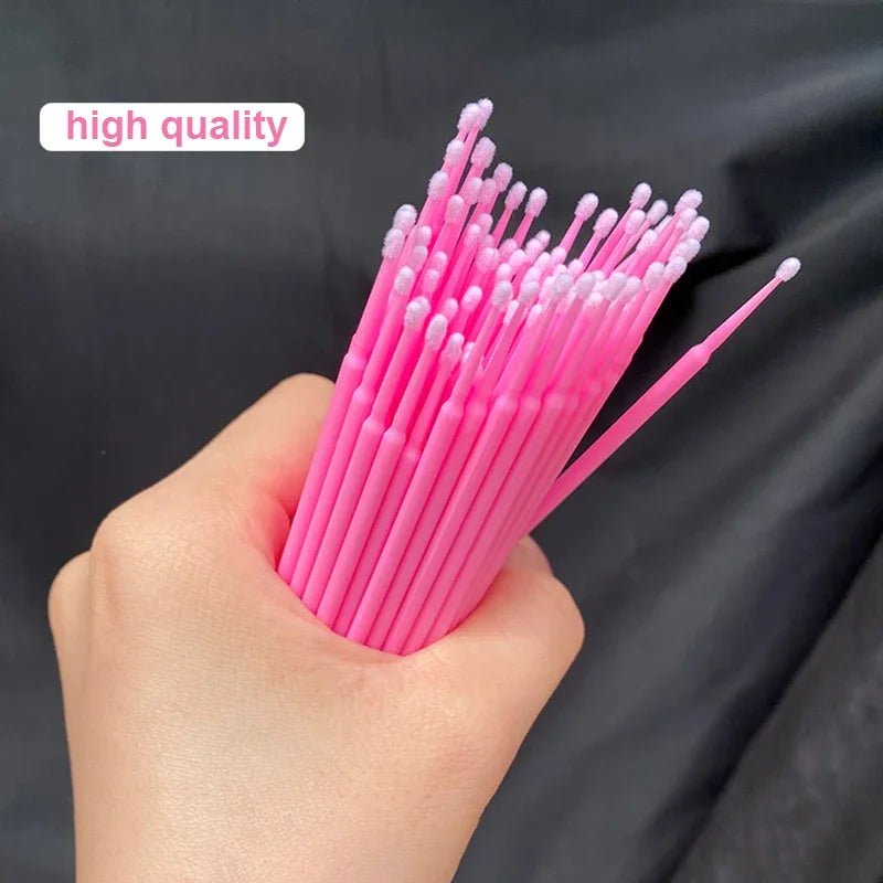 100PCS Eyelash Rengøring Børster Micro Cotton Swabs til Lash udvidelser & Makeup Removal