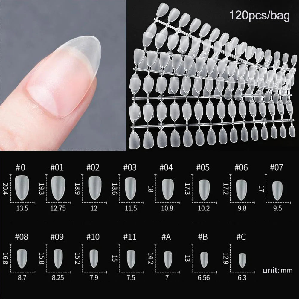 120PCS Matt presse-på negle tips Soft Full-Cover Oval Almond Falske negle til DIY Manicure