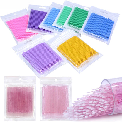 100PCS Eyelash Rengøring Børster Micro Cotton Swabs til Lash udvidelser & Makeup Removal
