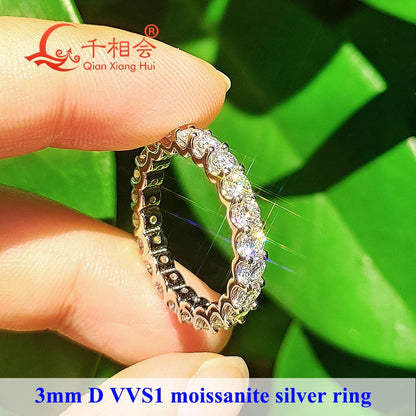 0.1ct 3mm D VVS Moissanite Fuld Eternity Band Ring 925 Sterling Sølv Engagement & Party Smykker for kvinder