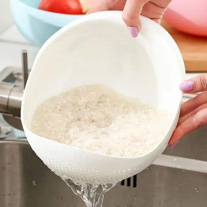 1PC Plastic Rice Sieve & Drain kurv med håndtag • Multi-purpose Kitchen Strainer Bowl til vask af ris, grøntsager og frugter