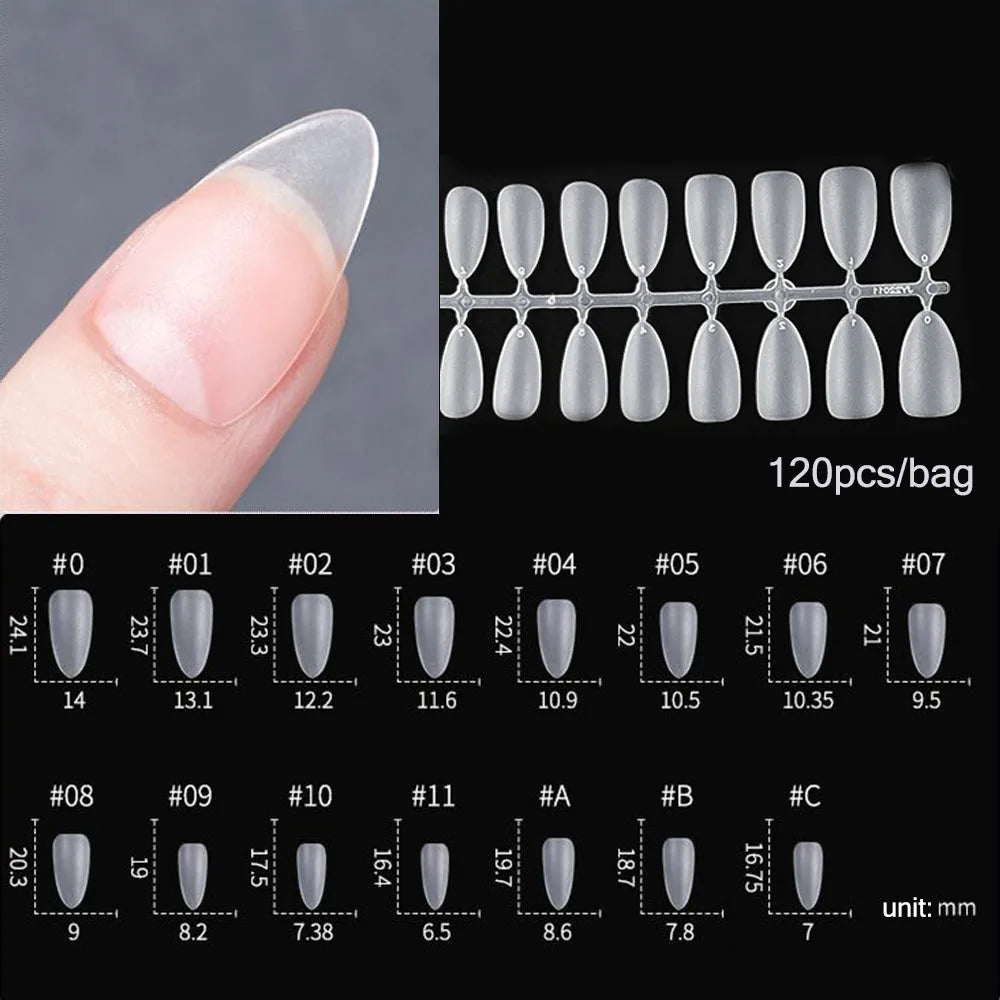 120PCS Matt presse-på negle tips Soft Full-Cover Oval Almond Falske negle til DIY Manicure