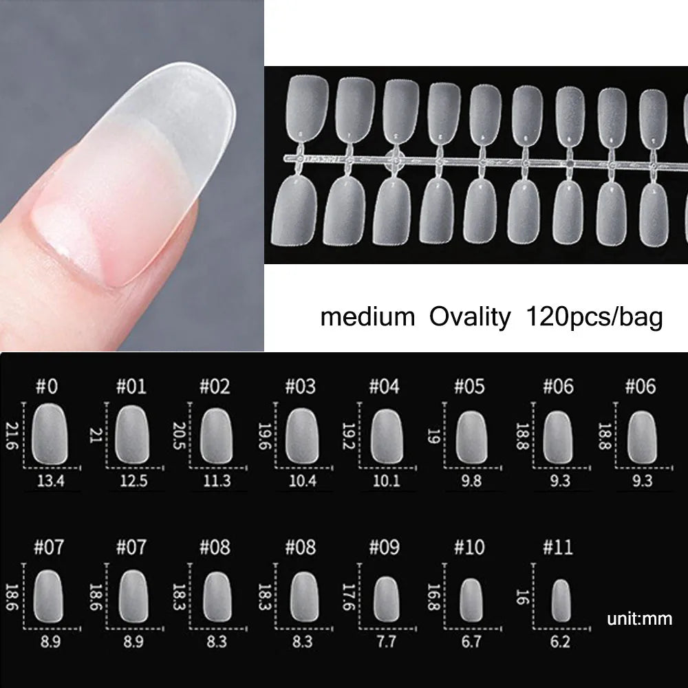 120PCS Matt presse-på negle tips Soft Full-Cover Oval Almond Falske negle til DIY Manicure