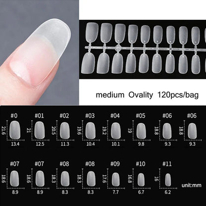 120PCS Matt presse-på negle tips Soft Full-Cover Oval Almond Falske negle til DIY Manicure