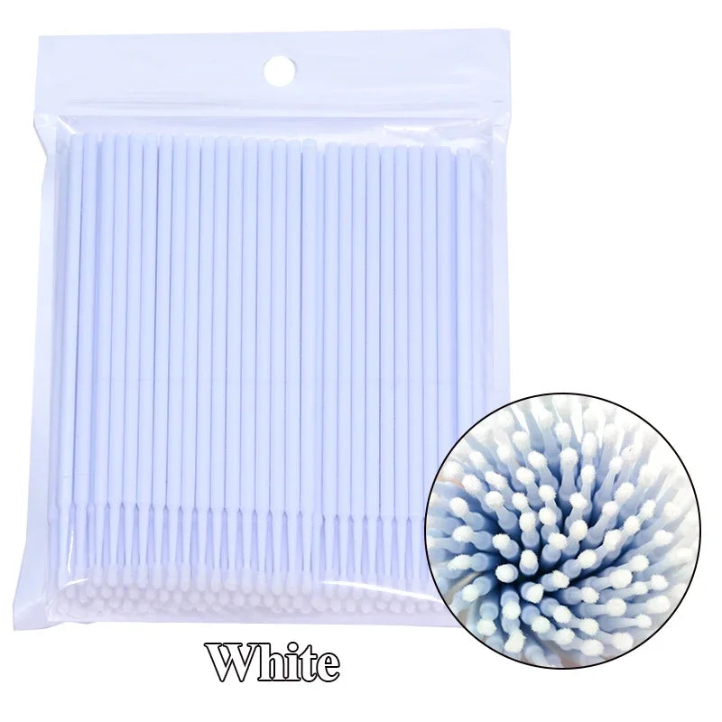 100PCS Eyelash Rengøring Børster Micro Cotton Swabs til Lash udvidelser & Makeup Removal