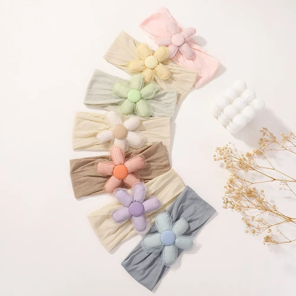 1Pc Baby Nylon hovedtørklæde Håndlavet Blomst Hovedbøjle til Nyfødte piger, Spædbørn Elastisk Hår turban