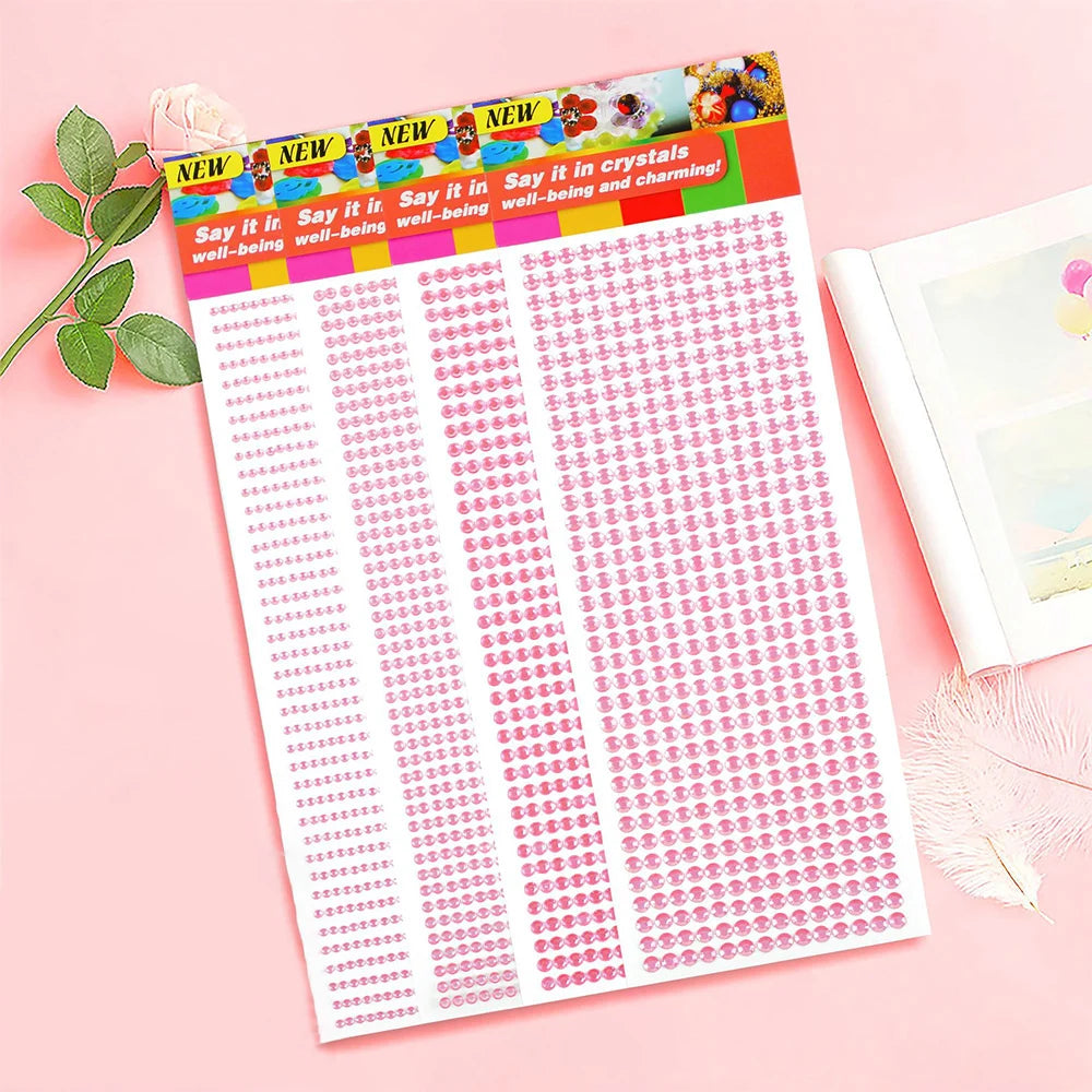 1040/900/504Pcs Akrylbor DIY Crystal Rhinestone Self-Adhesive Klistermærker til telefon kasser, kort og håndværk