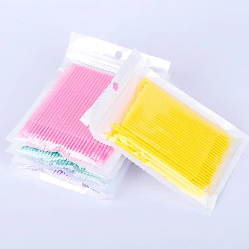 100PCS Eyelash Rengøring Børster Micro Cotton Swabs til Lash udvidelser & Makeup Removal