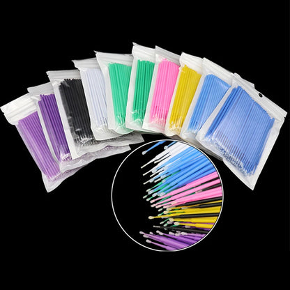 100PCS Eyelash Rengøring Børster Micro Cotton Swabs til Lash udvidelser & Makeup Removal